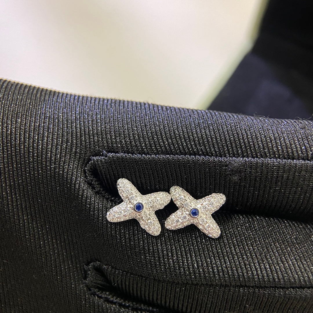 Cross White Diamond Sapphire Earrings