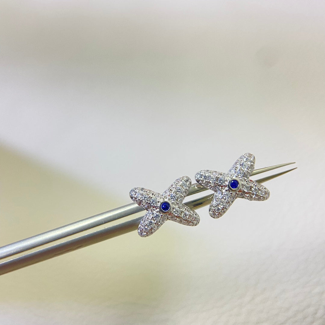 Cross White Diamond Sapphire Earrings