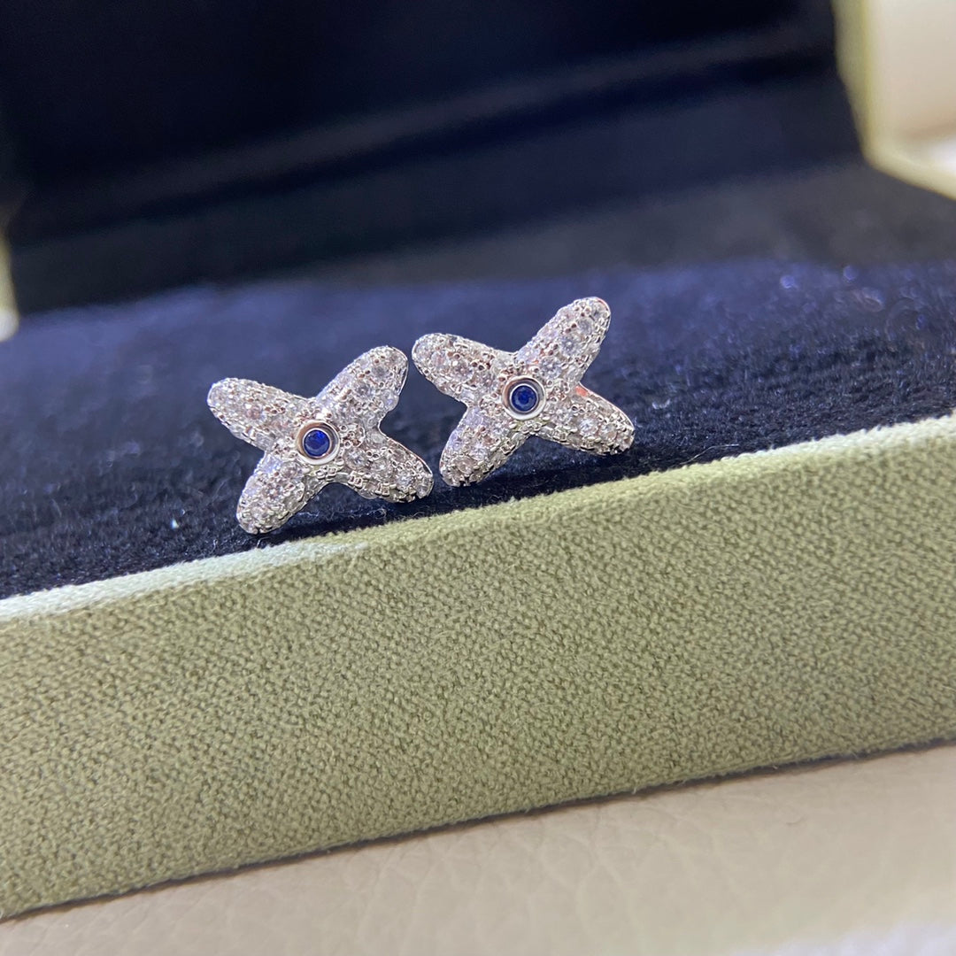 Cross White Diamond Sapphire Earrings