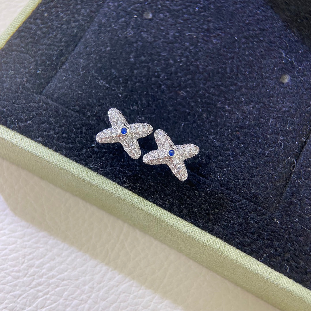 Cross White Diamond Sapphire Earrings
