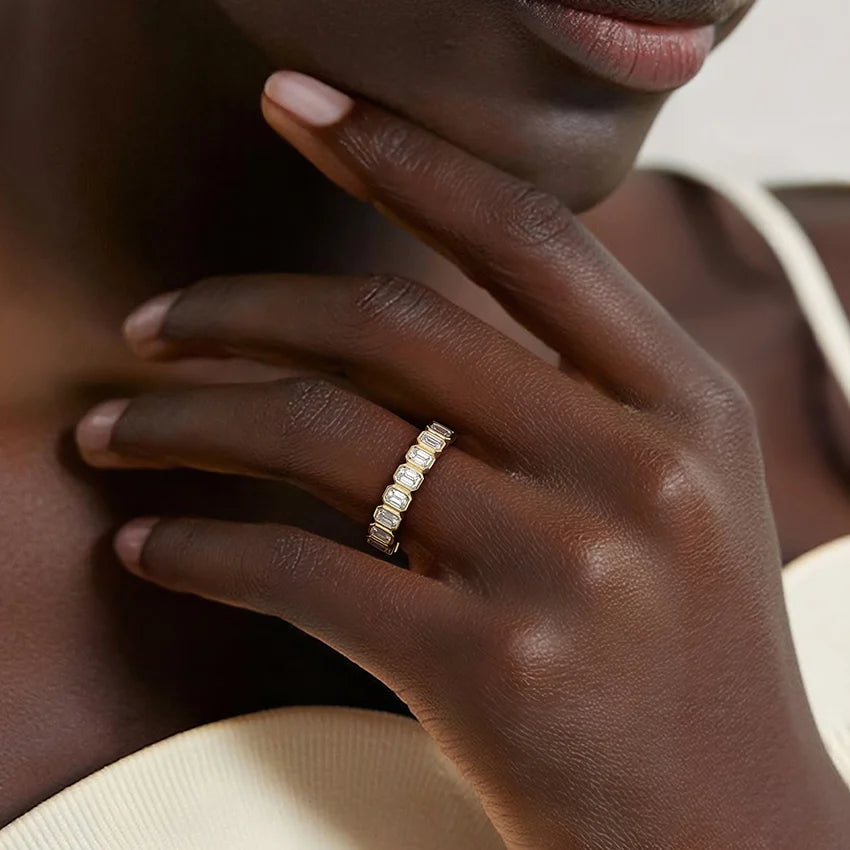 Bezel Emerald Cut Eternity Lab Diamond Ring