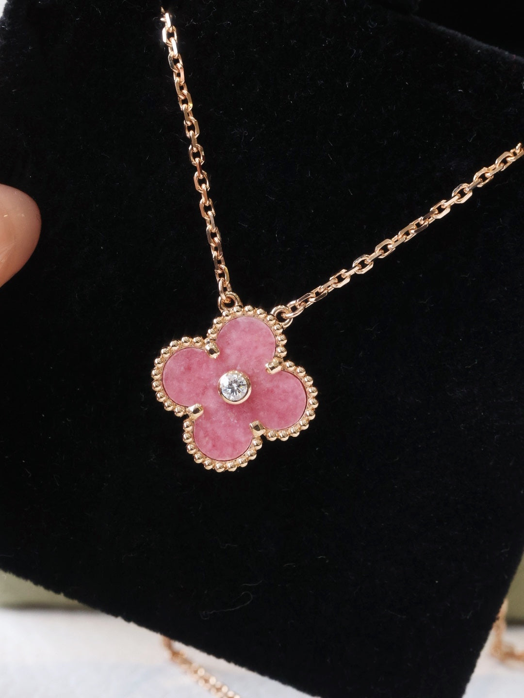Rose Pyroxene Natural Diamond Necklace