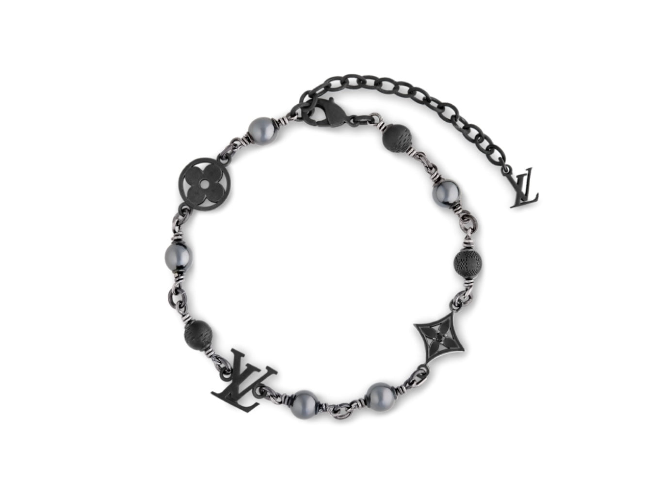 LUMIÈRE |L Couple Black and White Pearl Metal Chain Bracelet