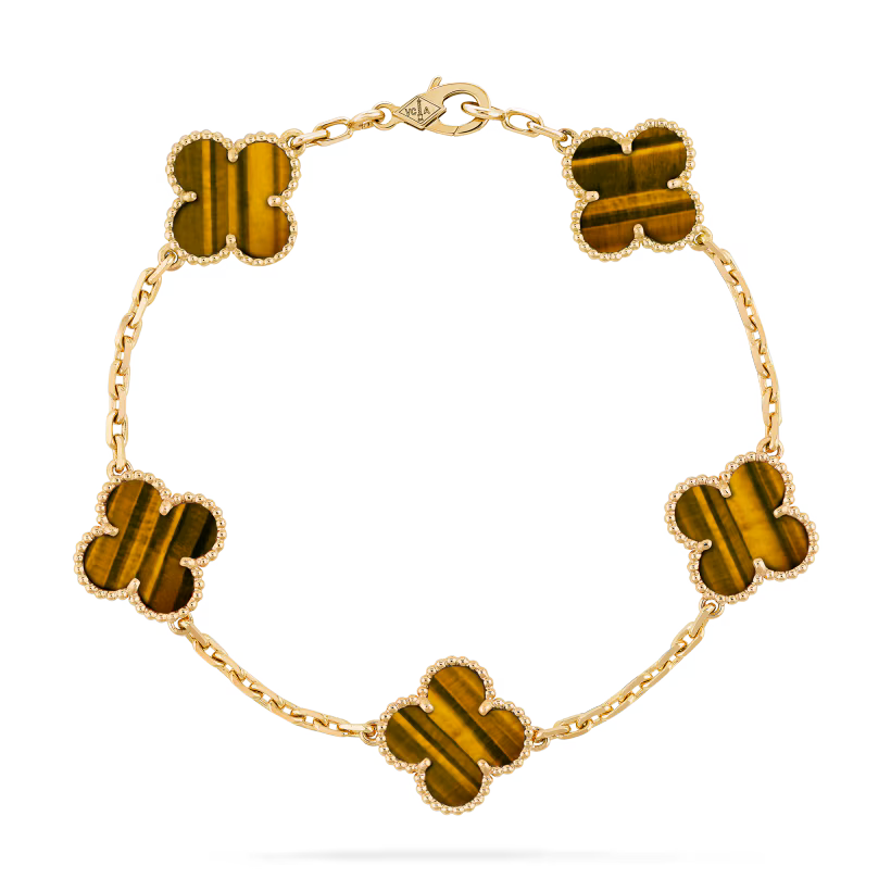 Tiger Eye Stone Five Flower Bracelet