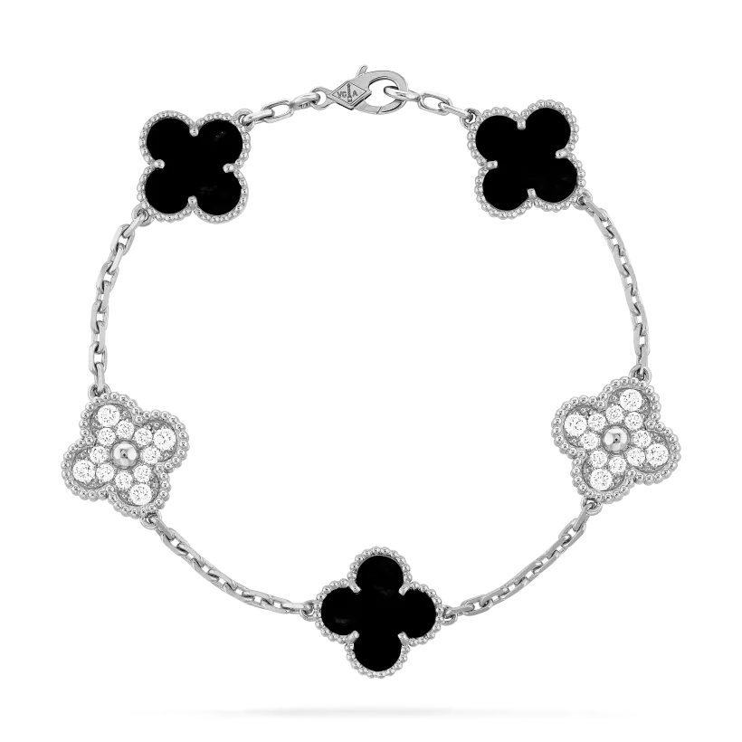 Interval white diamond black agate bracelet