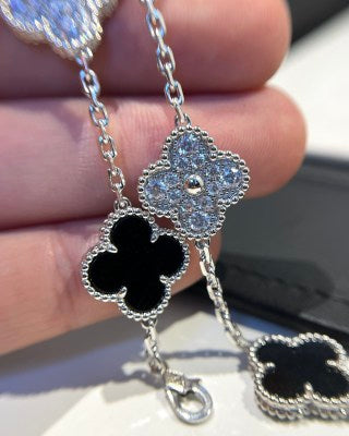 Interval white diamond black agate bracelet