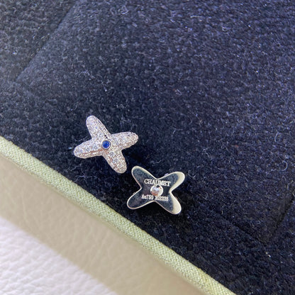 Cross White Diamond Sapphire Earrings