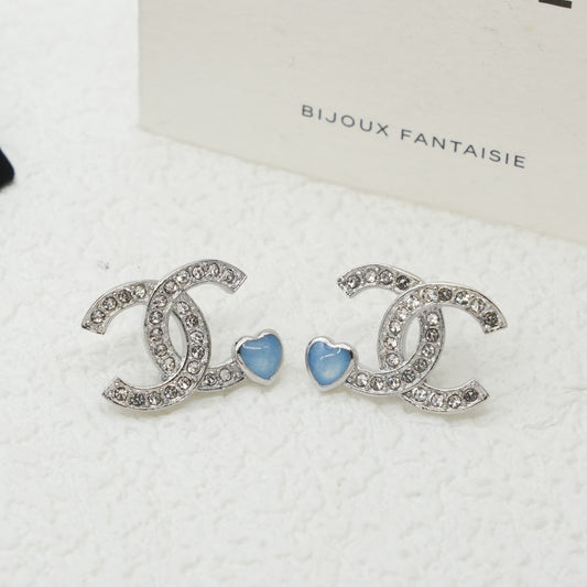 Double C full diamond sapphire brooch