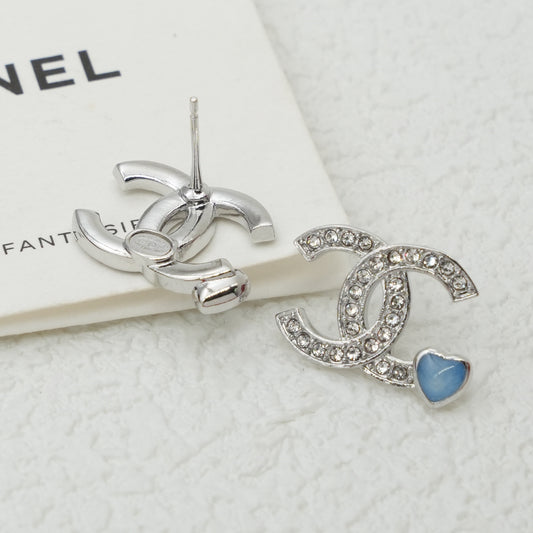 Double C full diamond sapphire brooch