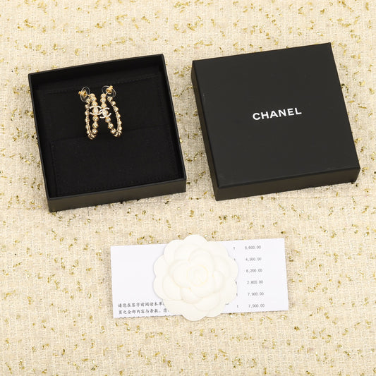 Golden bead double c pearl earrings