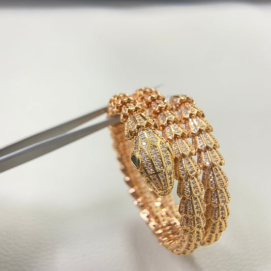 Three-ring full-diamond snake bangle