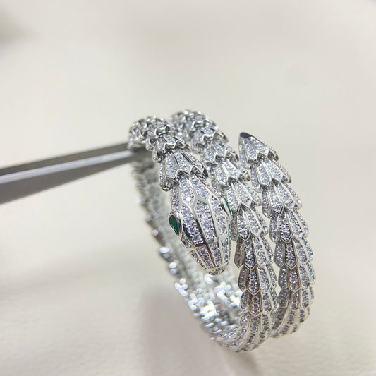Three-ring full-diamond snake bangle