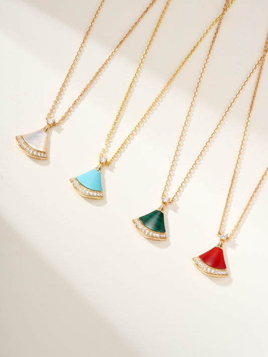 Small fan diamond gem necklace