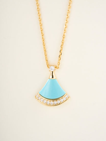 Small fan diamond gem necklace