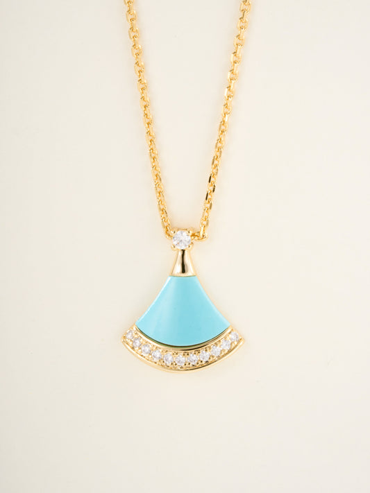 Small fan diamond gem necklace