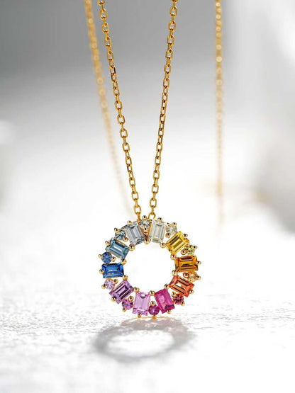 Rainbow Baguette Gemstone Circle Pendant – Wholesale yuepenggold