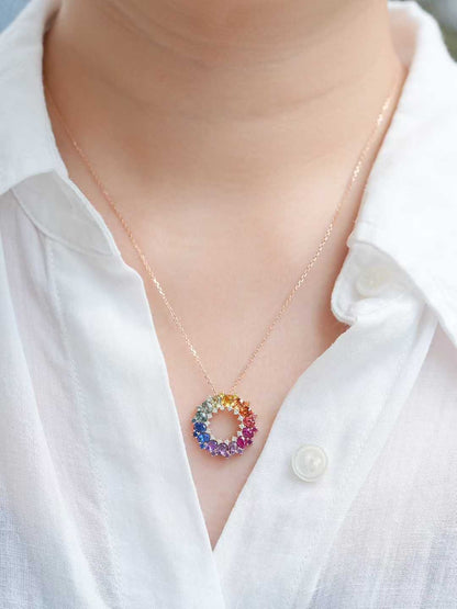 Rainbow Oval Gemstone Circle Pendant – Wholesale yuepenggold