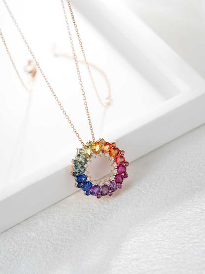Rainbow Oval Gemstone Circle Pendant – Wholesale yuepenggold