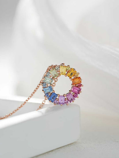 Rainbow Baguette Gemstone Circle Pendant – Wholesale yuepenggold