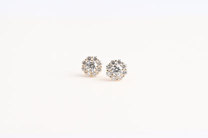 Small trumpet-shaped diamond stud earrings