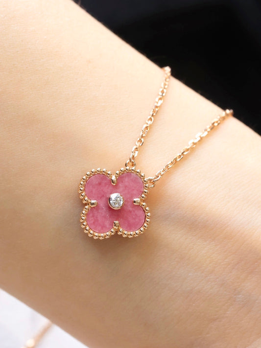 Rose Pyroxene Natural Diamond Necklace