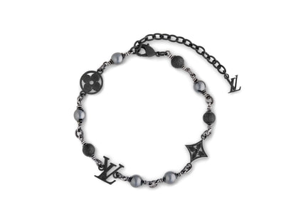 LUMIÈRE |L Couple Black and White Pearl Metal Chain Bracelet