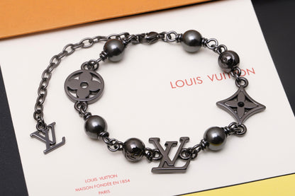 LUMIÈRE |L Couple Black and White Pearl Metal Chain Bracelet