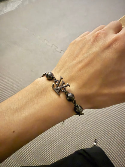 LUMIÈRE |L Couple Black and White Pearl Metal Chain Bracelet