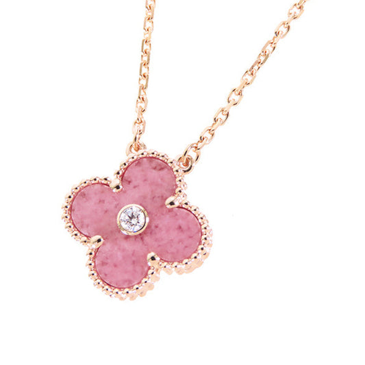 Rose Pyroxene Natural Diamond Necklace