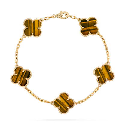 Tiger Eye Stone Five Flower Bracelet