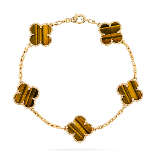 Tiger Eye Stone Five Flower Bracelet