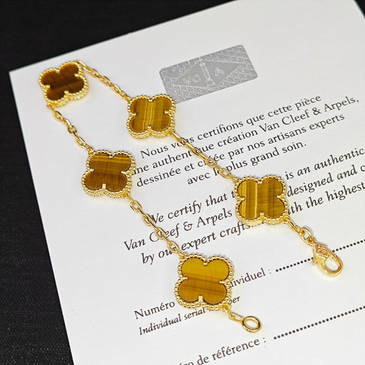 Tiger Eye Stone Five Flower Bracelet