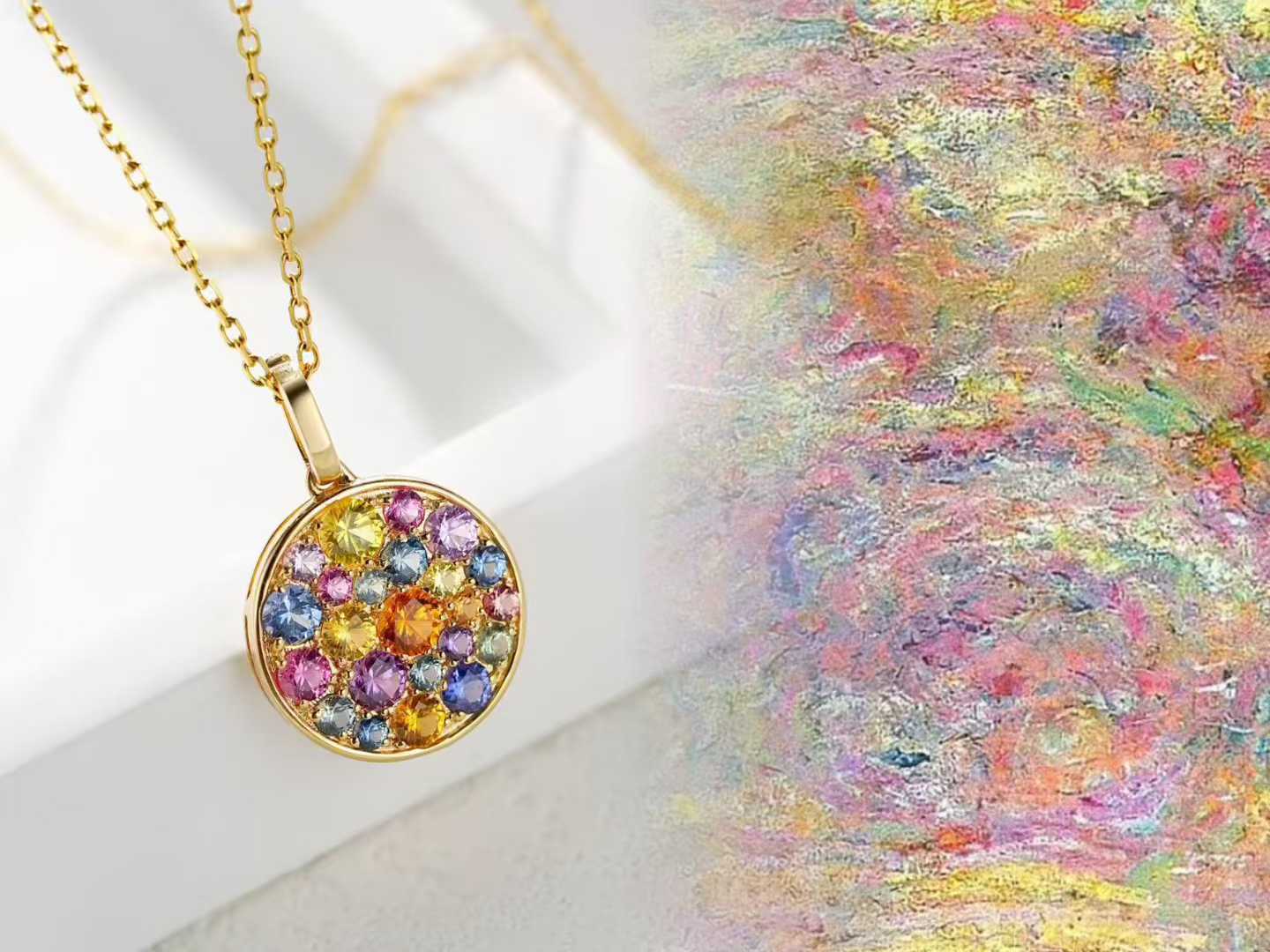 Monet Inspired Multicolor Gemstone Disc Pendant Necklace – Wholesale for Jewelry Retailers