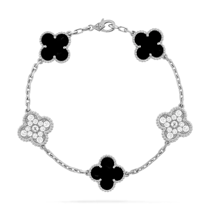 Interval white diamond black agate bracelet