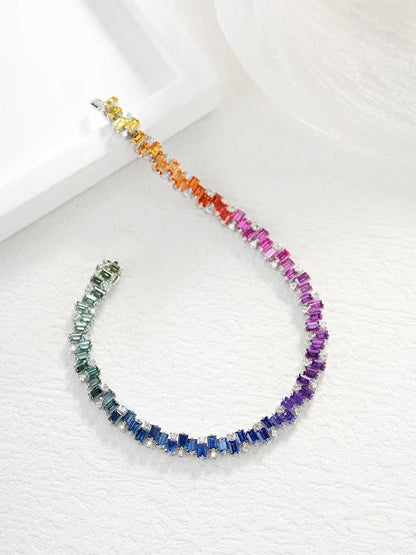 Rainbow Baguette Gemstone Tennis Bracelet – Wholesale yuepenggold