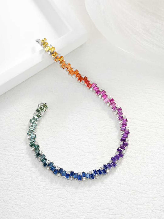 Rainbow Baguette Gemstone Tennis Bracelet – Wholesale yuepenggold