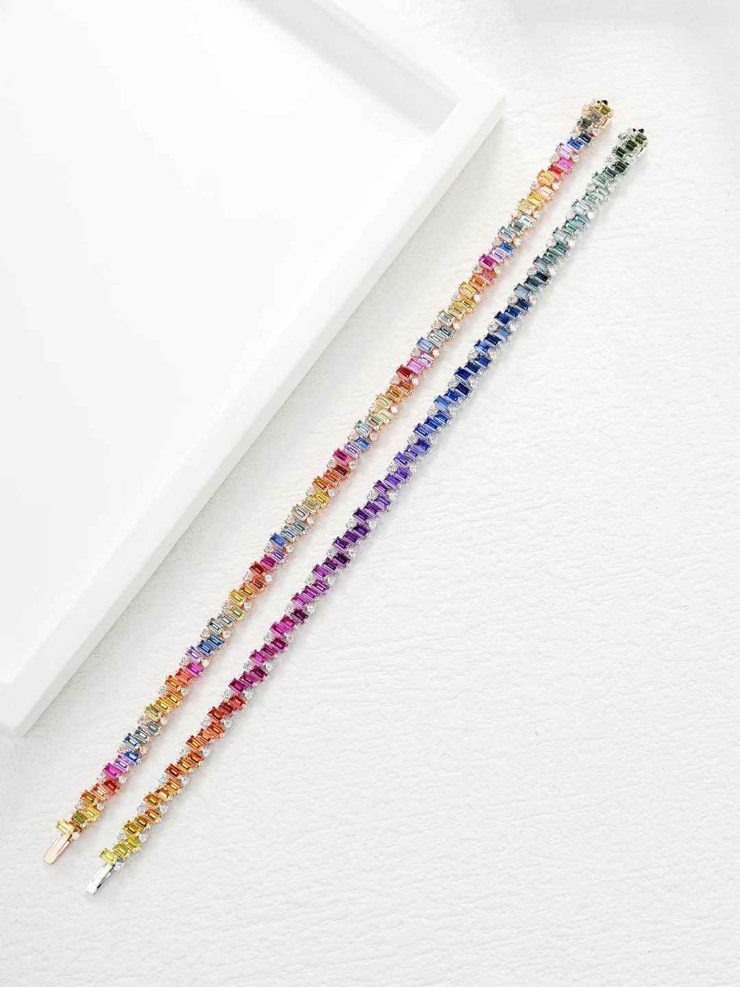 Rainbow Baguette Gemstone Tennis Bracelet – Wholesale yuepenggold