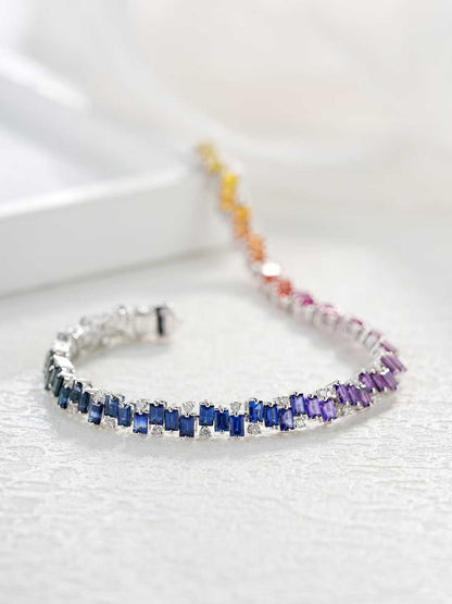 Rainbow Baguette Gemstone Tennis Bracelet – Wholesale yuepenggold