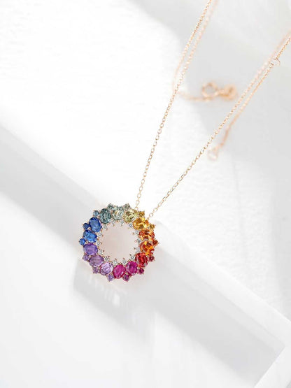 Rainbow Oval Gemstone Circle Pendant – Wholesale yuepenggold