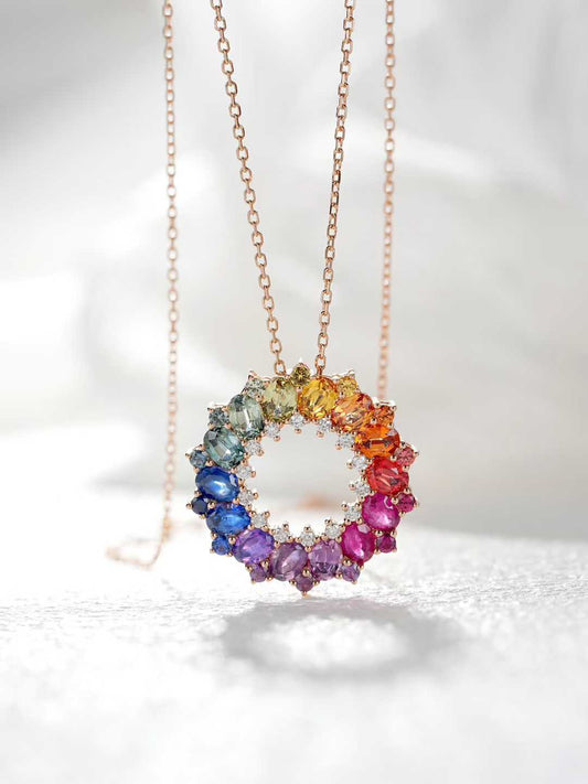 Rainbow Oval Gemstone Circle Pendant – Wholesale yuepenggold