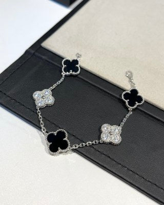 Interval white diamond black agate bracelet