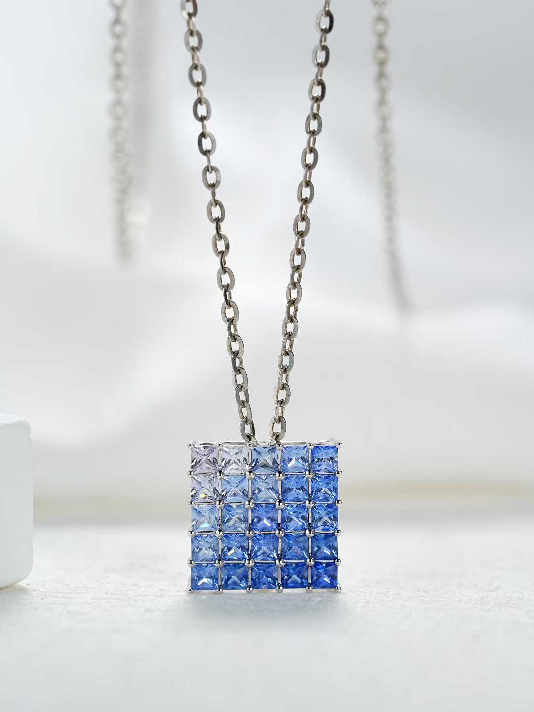 Rainbow Gradient Square Gemstone Pendant Necklace – Wholesale for Jewelry Retailers