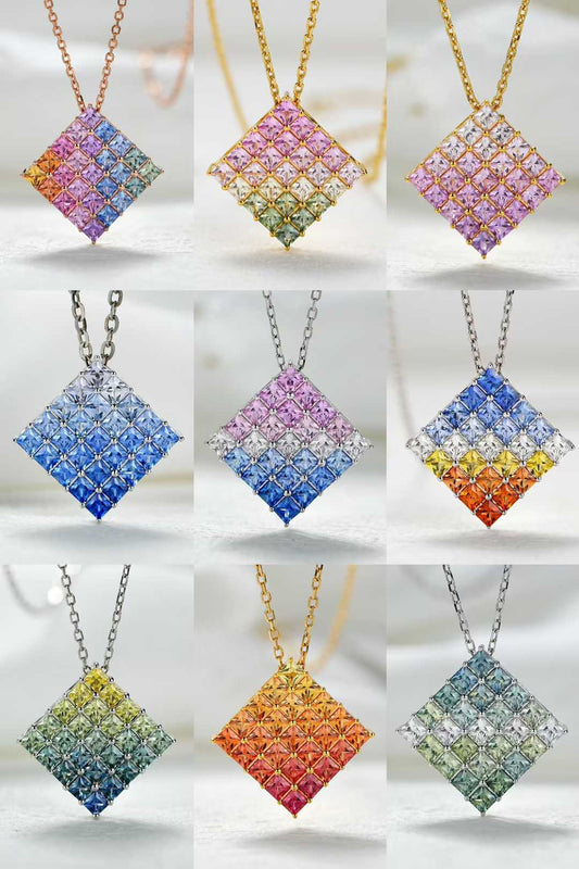 Rainbow Gradient Square Gemstone Pendant Necklace – Wholesale for Jewelry Retailers